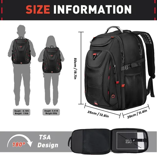 Miniatura 2 de Z-MGKISS Mochila de viaje extra grande de 55 L, mochila para laptop de 18.4 pulgadas para hombres, resistente al agua, aprobada por la TSA, bolsa