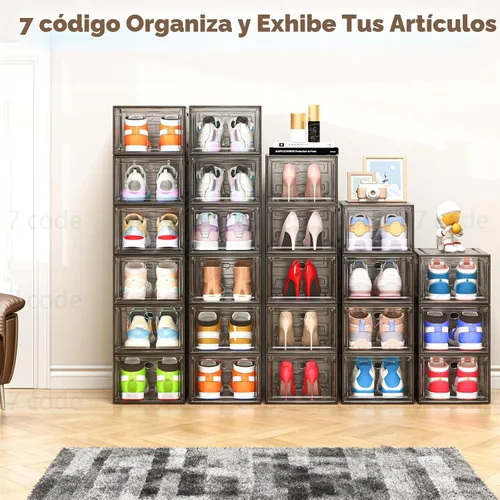 Miniatura 9 de Organizador de almacenamiento de zapatos de plástico transparente, grueso y resistente c/puerta magnética, cajas apilables, zapatero plegable
