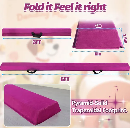 Miniatura 2 de Viga de equilibrio plegable de 6 pies/9 pies para niños de 3 a 15 años - Viga de suelo de gimnasia plegable, antideslizante, bolsa de transporte