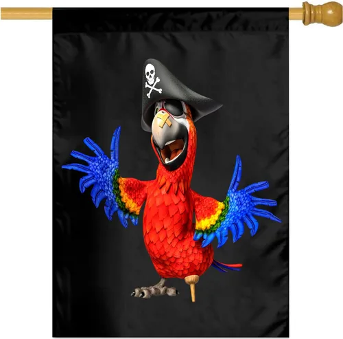 Miniatura 10 de Bandera de jardín pirata de loro de 12 x 18 pulgadas, bandera de brisa exterior para patio, decoración de habitación interior, cartel de granja