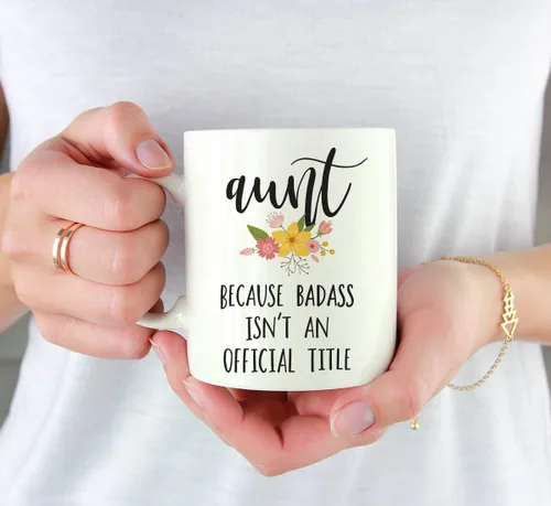 Miniatura 3 de Andaz Press Taza de café de 11 onzas, regalo de broma, tía porque Badass no es un título oficial, gráfico floral, 1 paquete