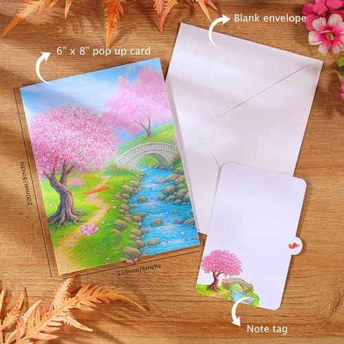 Miniatura 5 de Tarjetas de aniversario desplegables, flores de cerezo en 3D y pareja enamorada, San Valentín, tarjetas de boda para esposa, marido, ella, él