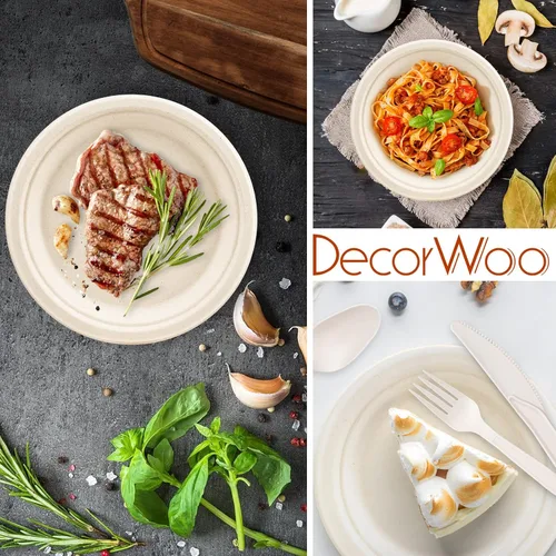 Miniatura 3 de Juego de platos de papel compostable para 50 invitados, juego de platos y utensilios desechables resistentes con platos de 9 y 7 pulgadas