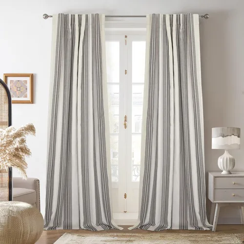 Miniatura 26 de DriftAway Chris Linen - Cortinas opacas con capa térmica y reductora de sonido, 63 pulgadas de largo para dormitorio, cortinas estampadas a rayas