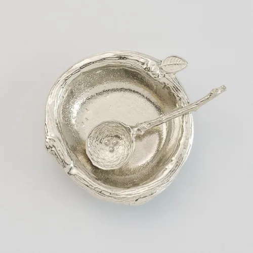 Crosby & Taylor Plato de sal de peltre de 2.5 pulgadas con cuchara nido de pájaro