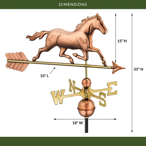 Miniatura 3 de Good Directions Veleta de caballo trotante de cobre pulido, acento decorativo en la azotea para graneros, hogares, cobertizos y cúpulas, duradero