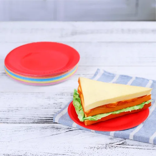 Miniatura 7 de NUOLUX Platos de postre de papel desechables de 6 pulgadas, platos pequeños redondos de papel para pasteles, aperitivos, cenas, fiestas y comidas