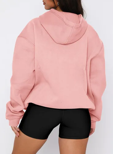 Miniatura 80 de onlypuff Sudadera casual con capucha para mujer, de manga larga, con bolsillo de canguro, hombro caído
