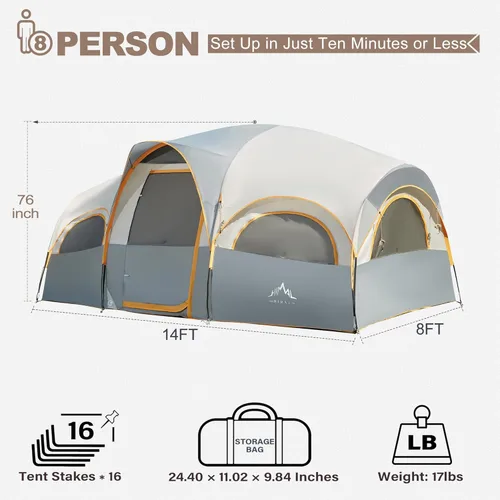 Miniatura 2 de GoHimal 8 Person Tent for Camping, Waterproof Windproof Family Tent with Rainfly, Divided Curtain Design for Privacy Space, Portable with Carry Bag