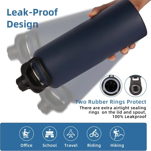 Miniatura 6 de Volhoply Botellas de agua aisladas en paquete de 8, botellas deportivas de acero inoxidable de 40 onzas con asa de paracord y tapa con boquilla