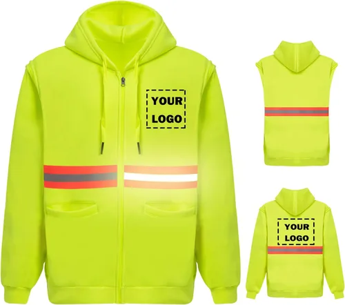 Miniatura 15 de Hi Vis - Sudadera de seguridad con capucha y manga extraíble, forro polar de alta visibilidad, chaqueta de trabajo Negro - Estilo 4