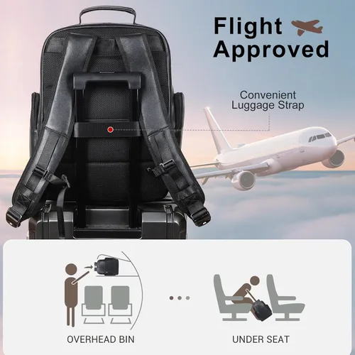 Miniatura 7 de TIDING Mochila de cuero genuino para hombres de gran capacidad 17.3 pulgadas portátil bolsa negra impermeable negocios trabajo viaje mochila