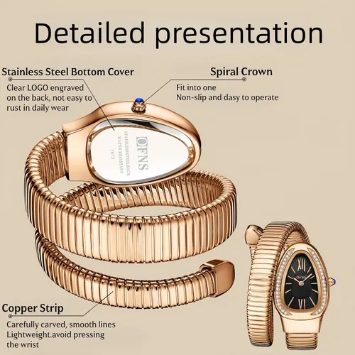 Miniatura 6 de OFNS Relojes de Serpiente para Mujeres Reloj de Pulsera Tipo Brazalete de Lujo con Forma de Serpiente con Diamantes de Cuarzo Esfera con Números