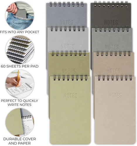 Miniatura 2 de ZICOTO Cuadernos de bolsillo estéticos, juego de 8 - Pequeños cuadernos en espiral de 3x5 con páginas rayadas para mujeres u hombres - Los pequeños