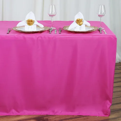 Miniatura 5 de BalsaCircle Mantel de poliéster ajustado beige de 8 pies para bodas, fiestas, eventos, mantelería