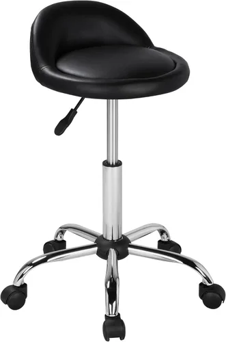 Miniatura 10 de Yaheetech Taburete Rodante Ajustable Taburetes Giratorios Silla con Ruedas y Soporte para la Espalda Redondo Tatuaje Cuero PU Taburetes de Salón