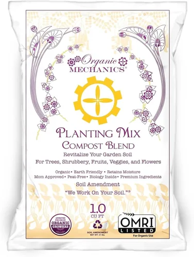 Organic Mechanics Mezcla de abono para plantar, 1 pie cúbico, revitaliza el suelo del jardín con compost, corteza de pino, fibra de coco y lombrices