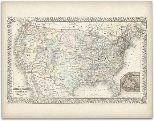 1867 Map of the US- Vintage Cartography for Antique Enthusiasts & History Buff - 11x14 Poster-Topography, Geographic Exploration, & Nautical Charm -