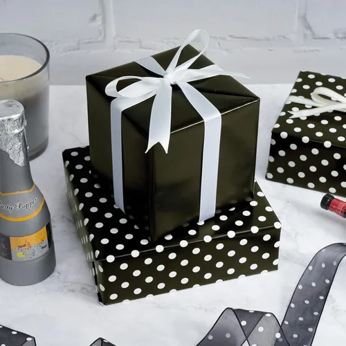 Miniatura 3 de Papel de regalo reversible WRAPAHOLIC, diseño de lunares negro para regalos de cumpleaños, santos, bodas, baby shower. Medidas: 30 pulgadas x 33