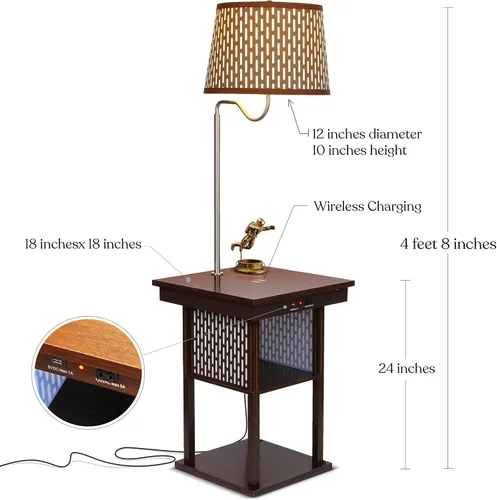 Miniatura 3 de Brightech Madison - Mesa auxiliar con lámpara combinada, lámpara de escritorio con almohadilla de carga inalámbrica y puerto USB, lámpara de lectura