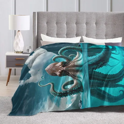 Miniatura 6 de Manta de pulpo para adultos, mullida, ligera, súper suave, cálida y acogedora, manta de franela de felpa para decoración de cama, sofá o silla, 60 x
