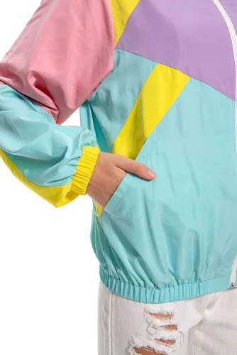 Miniatura 6 de Chaqueta de bloque de color de los años 80 para mujer, rompevientos neón, traje de entrenamiento retro para fiestas temáticas