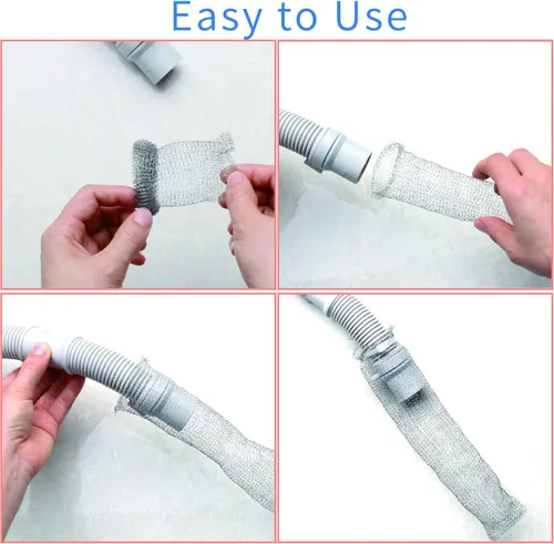 Miniatura 6 de Trampas de pelusa de acero inoxidable para lavadora, 12 trampas de pelusa para manguera de lavadora con 12 bridas para cables, filtro de malla
