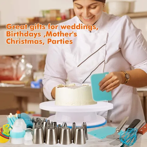 Miniatura 7 de Kit de 207 piezas de suministros de decoración de pasteles para principiantes, tocadiscos de tartas, más de 100 bolsas de tuberías, puntas