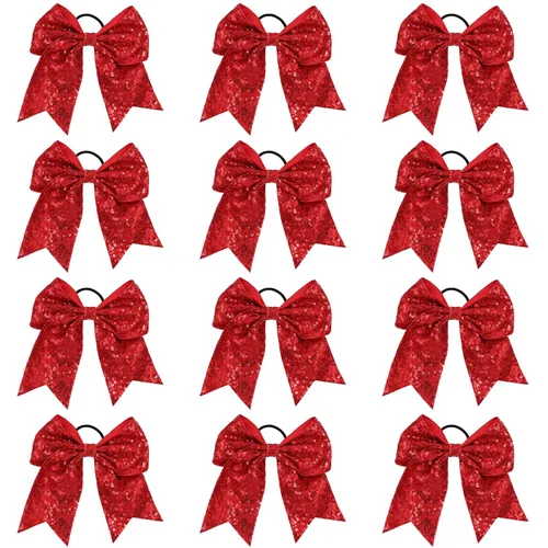 Miniatura 8 de 18 PCS 8" Large American Flag Cheer Hair Bows Ponytail Holder Elastic Band Handmade for Cheerleaders Teen Girls College Sports