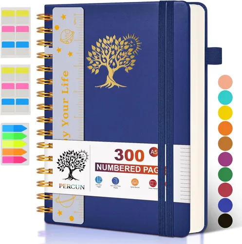 Miniatura 24 de Cuaderno grande en espiral para mujeres y hombres, 300 páginas rayadas numeradas, con rayas universitarias, cuaderno encuadernado en espiral de tapa