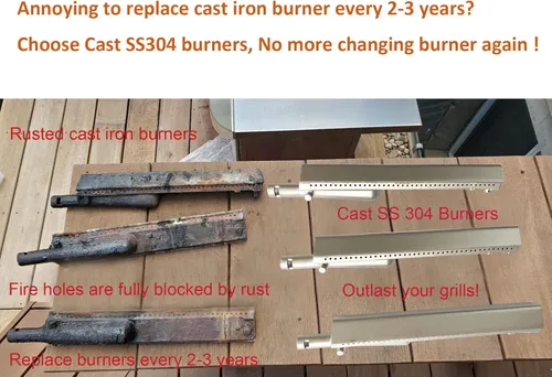 Miniatura 7 de Paquete de 3 quemadores de barbacoa de acero inoxidable fundido de 13 3/4 pulgadas, piezas de repuesto para parrillas Charbroil, Centro, Front
