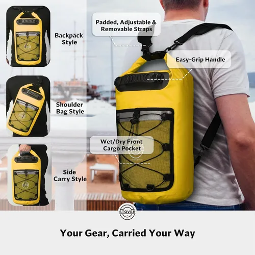 Miniatura 3 de STOVER 5/10/25/30/40/55L Waterproof Dry Bag- Roll-Top Backpack w/Phone Case- Kayaking, Hiking, Camping, Boating- Men/Women 25L Amarillo