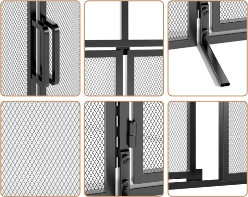 Miniatura 5 de Fire Beauty - Pantalla para chimenea de 3 paneles plegable con puertas magnéticas con bisagras, paneles de hierro forjado sólido, protector contra