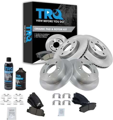 TRQ Kit de pastillas de freno delanteras y traseras y rotores Kit de productos químicos de freno Pastillas de freno Rotor de freno de cerámica