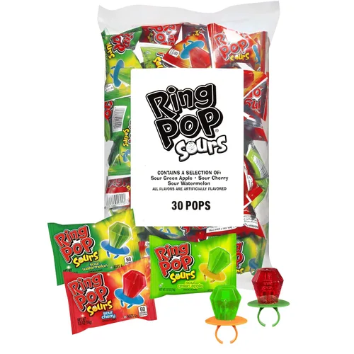 Miniatura 7 de Ring Pop - Dulces de Navidad rojos en forma de piruleta, 30 unidades envasadas individualmente con sabor a cereza roja, tamaño completo, divertidos