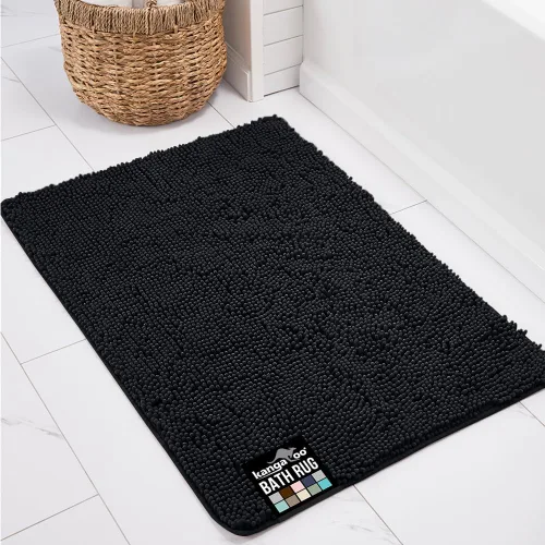 Miniatura 15 de KANGAROO Alfombras de baño, alfombra de baño de chenilla suave y absorbente, tapete de ducha lanudo, alfombra de baño de secado rápido lavable a