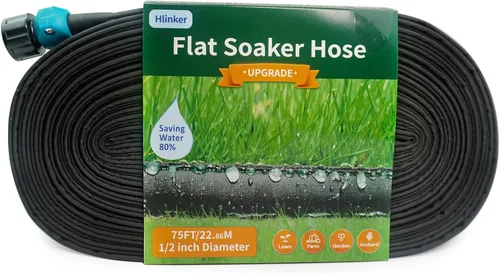 Miniatura 13 de Hlinker Manguera de remojo plana de 15 pies para camas de jardín, manguera de riego por goteo constante enlazable de 15 pies y 1/2 pulgadas, ahorra