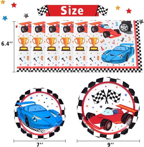 Miniatura 2 de WERNNSAI Suministros para fiestas de autos de carreras, 48 piezas, platos de fiesta de carreras, servilletas, juego de vajilla desechable