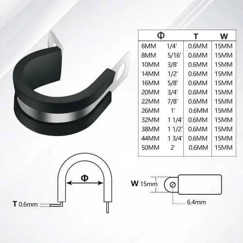 Miniatura 3 de 20 abrazaderas de cable de 1 pulgada, abrazadera de conducto 304 de acero inoxidable acolchada de goma, abrazadera de tubo de metal para cableado