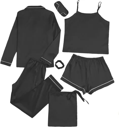 Miniatura 2 de LYANER Conjunto de pijama para mujer, 7 piezas, satén de seda, ropa de dormir, camisola y camisa