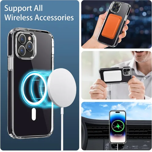 Miniatura 5 de Funda magnética compatible con iPhone 14 Pro Max, compatible con carga inalámbrica MagSafe, parte trasera transparente antiarañazos, a prueba