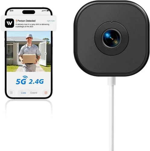 Cámara de ventana 2K, cámara de seguridad WiFi de 5 GHz y 2.4 GHz para el hogar, visión amplia de 120°, visión nocturna a todo color, detección de