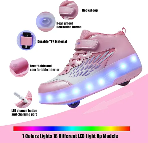 Miniatura 8 de Tenis con ruedas para niños y niñas, tenis deportivos recargables con luz LED para principiantes, el mejor regalo