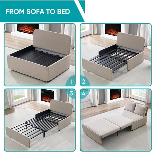Miniatura 8 de BALUS Sofá cama extraíble tamaño individual de 43 pulgadas de ancho con camas extraíbles, sofá cama convertible 2 en 1 de lino con almohadas