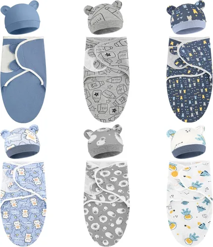 VitalCozy - Paquete de 6 mantas para bebés y niñas prematuros a juego con sombrero, para bebés niños o niñas, de 3 a 7 libras, ropa para recién