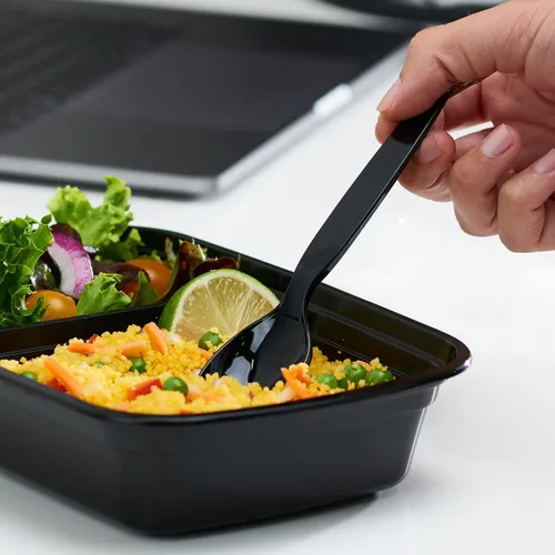 Miniatura 5 de Comfy Package [Paquete de 100] Cucharas básicas de plástico negro, utensilios desechables resistentes, perfectos para fiestas, eventos y cenas