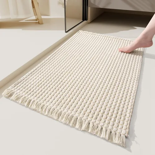 Alfombra de baño de microfibra suave, lavable, tapete de baño pequeño con borlas puras, tapete de baño trenzado copetudo para entrada, tapete de