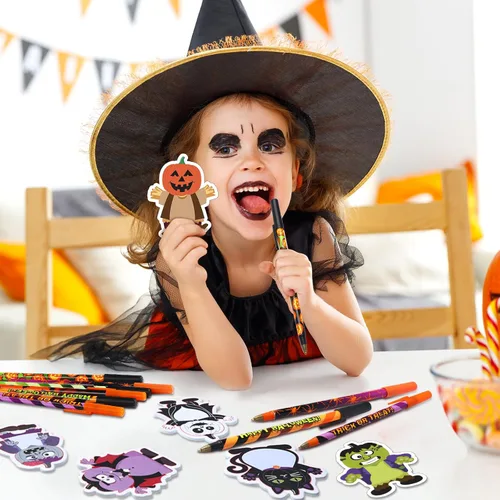 Miniatura 5 de Pajean 960 Sheets Halloween Sticky Notes Set 48 Pcs Pumpkin Owl Funny Ballpoint Pens with 48 Pad Sticky Notepad for Halloween Party Favor Gift