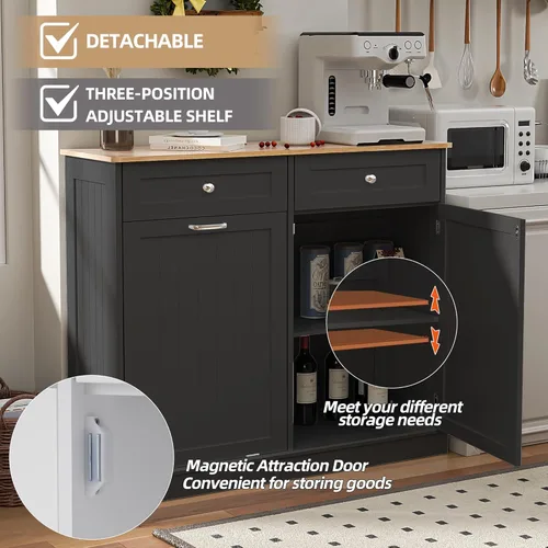Miniatura 4 de Spurgehom Armario de basura de doble puerta para cocina, cesto de residuos de cocina, cesto de ropa sucia con puerta basculante, papelera de 13