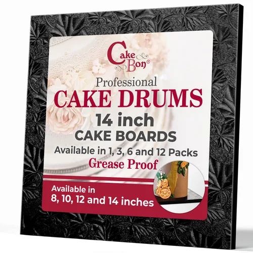 Miniatura 9 de Cakebon Tableros cuadrados para tartas, tambores resistentes de 1/2 pulgada de grosor, bordes envueltos profesionalmente de 8 pulgadas, color negro